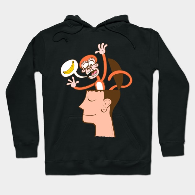 Let's meditate. Mad monkey asking for bananas from inside the head of a man in meditation Hoodie by zooco